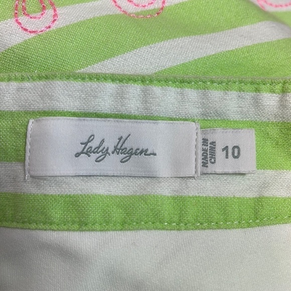 Lady Hagen Golf Skort Women's 10 Green Striped + Pink Embroidery Skirt + Shorts - Picture 3 of 16